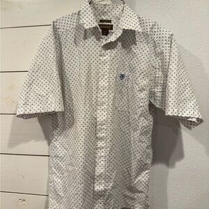 Ariat White Short Sleeve Button-Down Shirt with Blue Microprint